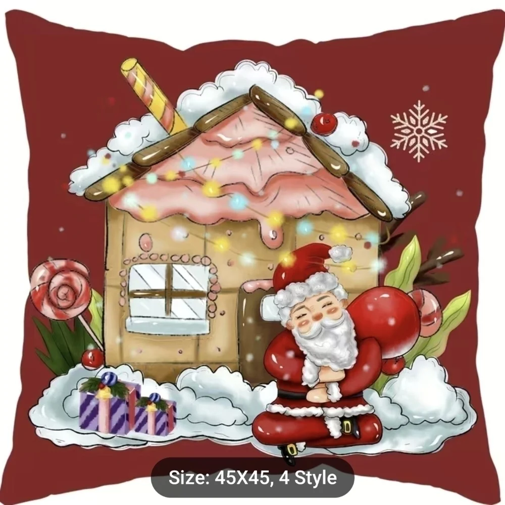 New 1pc, Christmas Square Cushion Cover, Santa Reindeer Gift  18